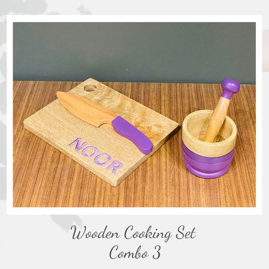 Wooden Cooking Set - Combo 3 - Montessori knife + Mortar & Pestle set - House of Zizi