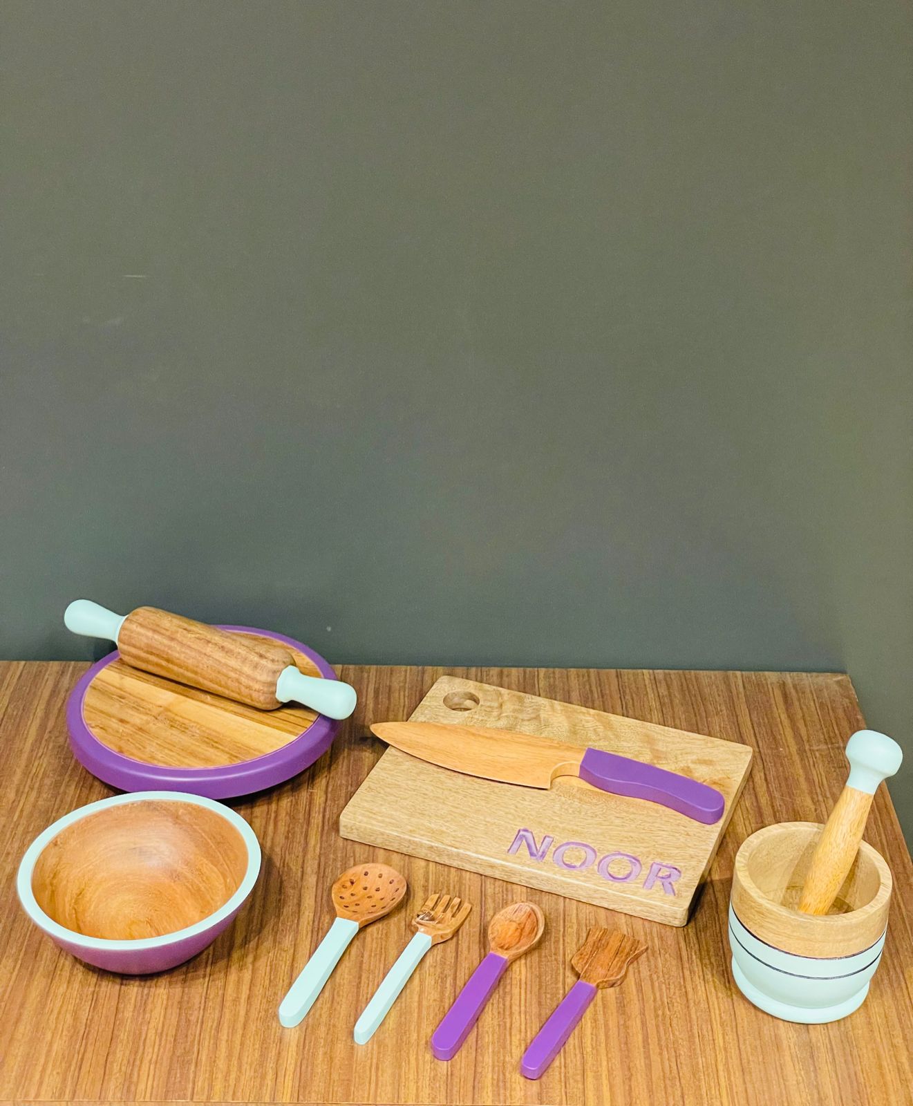 Wooden cooking set Combo 2 - Cooking set + Mortar & Pestle Set + Montessori knife set - House of Zizi