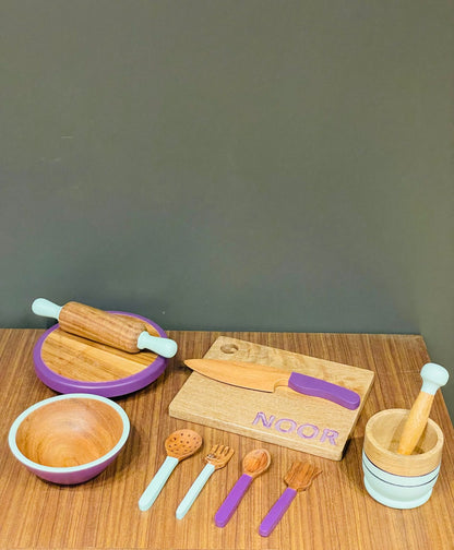 Wooden cooking set Combo 2  -  Cooking set + Mortar & Pestle Set + Montessori knife set - House of Zizi