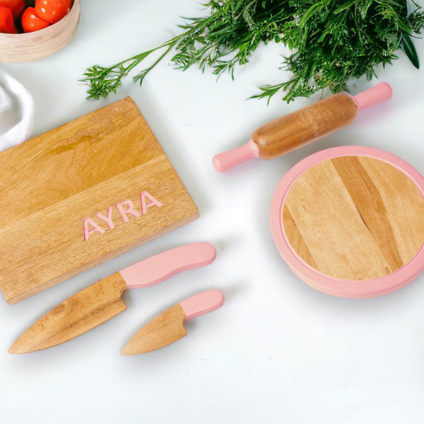 Cooking Combo 4 - Rolling Pin and board with Chopping board and 2 Montessori knives | Chakla Belan combo | Montessori Knife combo | Kids Kitchen Tools | Roti Maker | Pretend Play